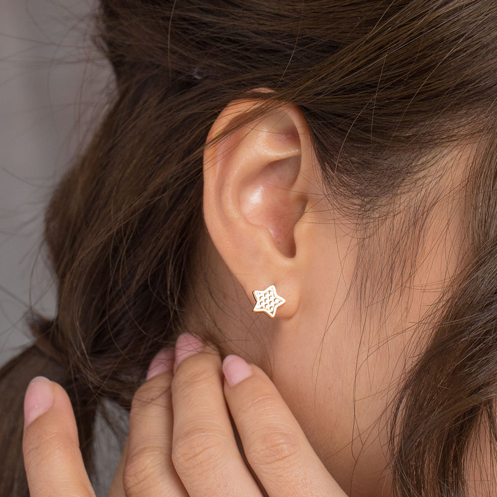 18K玫瑰金 星星 耳環 韓款 時尚優雅 百搭適合OL - 精品珠寶