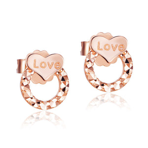 純18K/750玫瑰金心形"Love"耳釘耳環韓款時尚優雅百搭適合OL - 精品珠寶