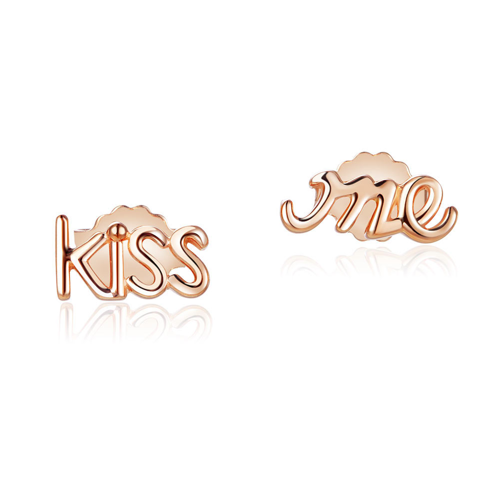18K玫瑰金"Kiss me"耳釘耳環韓款時尚優雅百搭適合OL - 精品珠寶