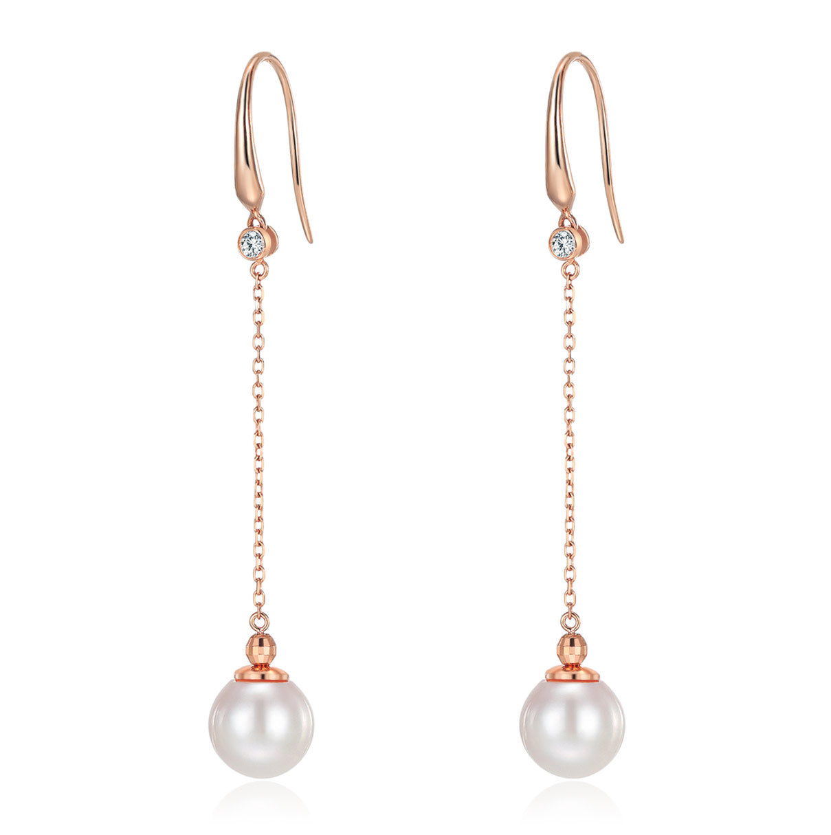18K玫瑰金 鑽石日本Akoya珍珠耳環 (7-7.5mm) Pearl Earrings 精品珠寶