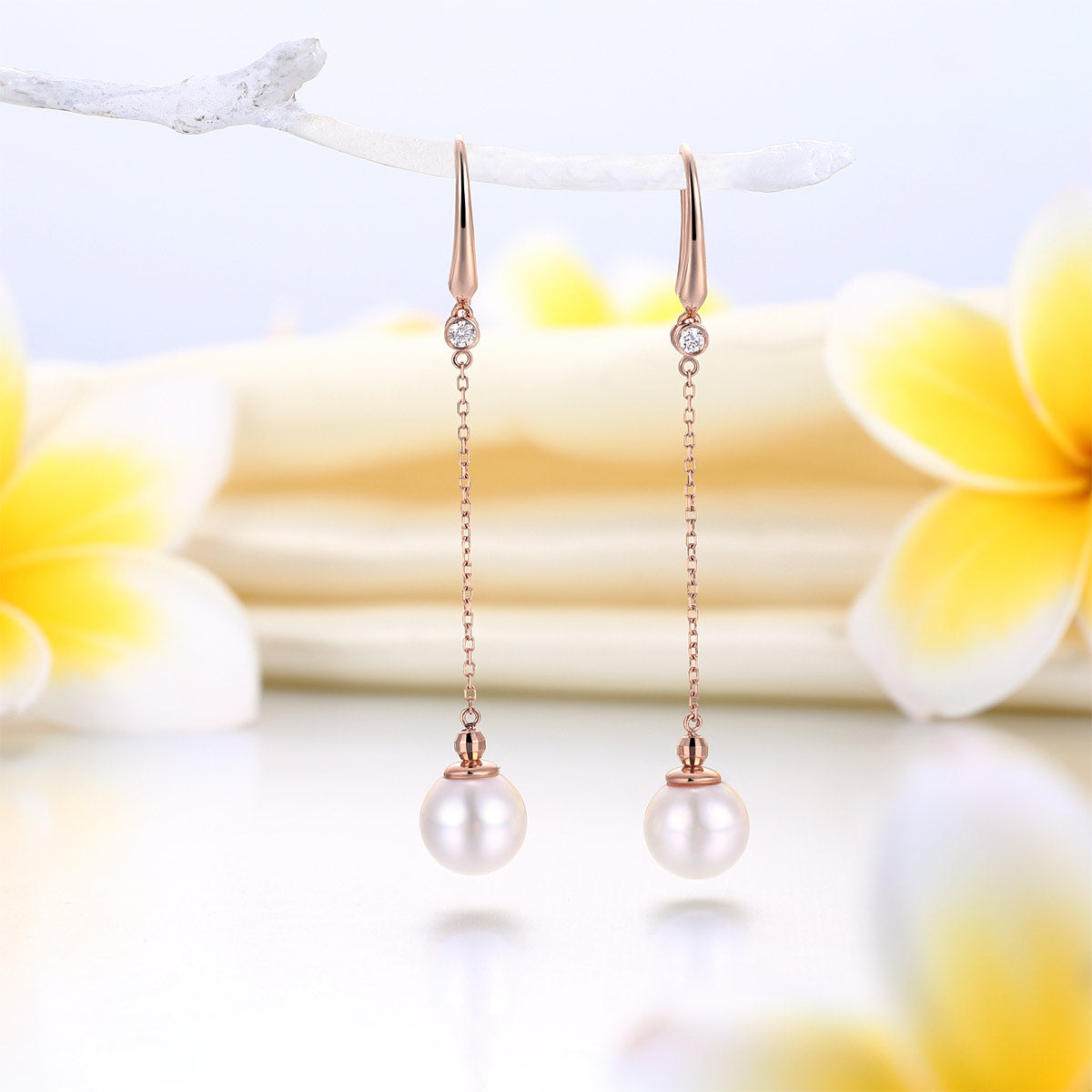 18K玫瑰金 鑽石日本Akoya珍珠耳環 (7-7.5mm) Pearl Earrings 精品珠寶