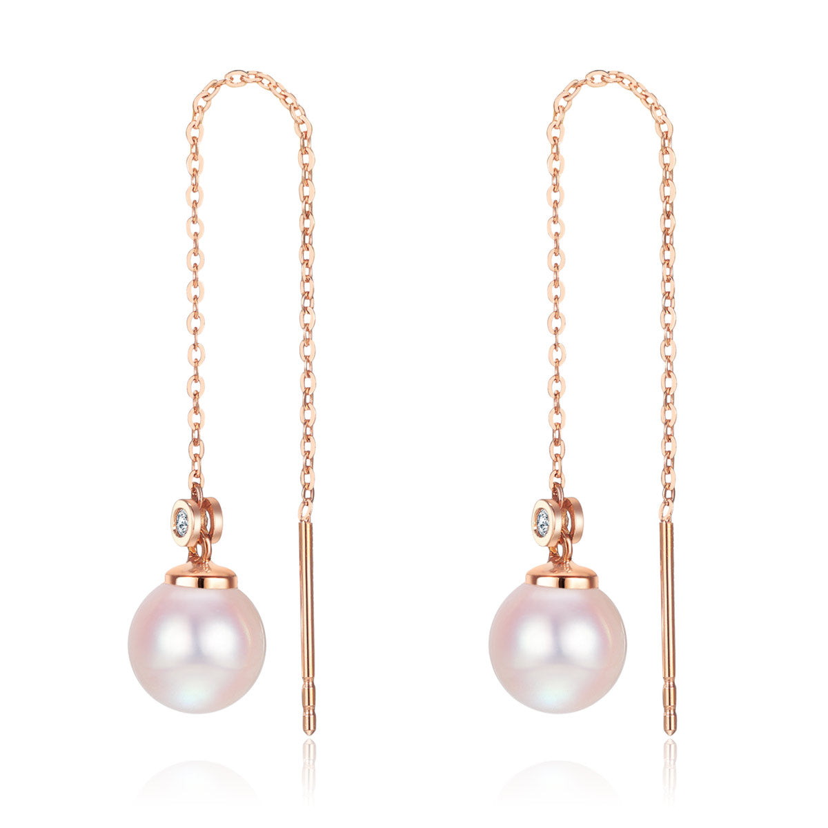 18K金玫瑰 金日本Akoya珍珠耳環 (7-7.5mm) Pearl Earrings 垂墜 - 精品珠寶