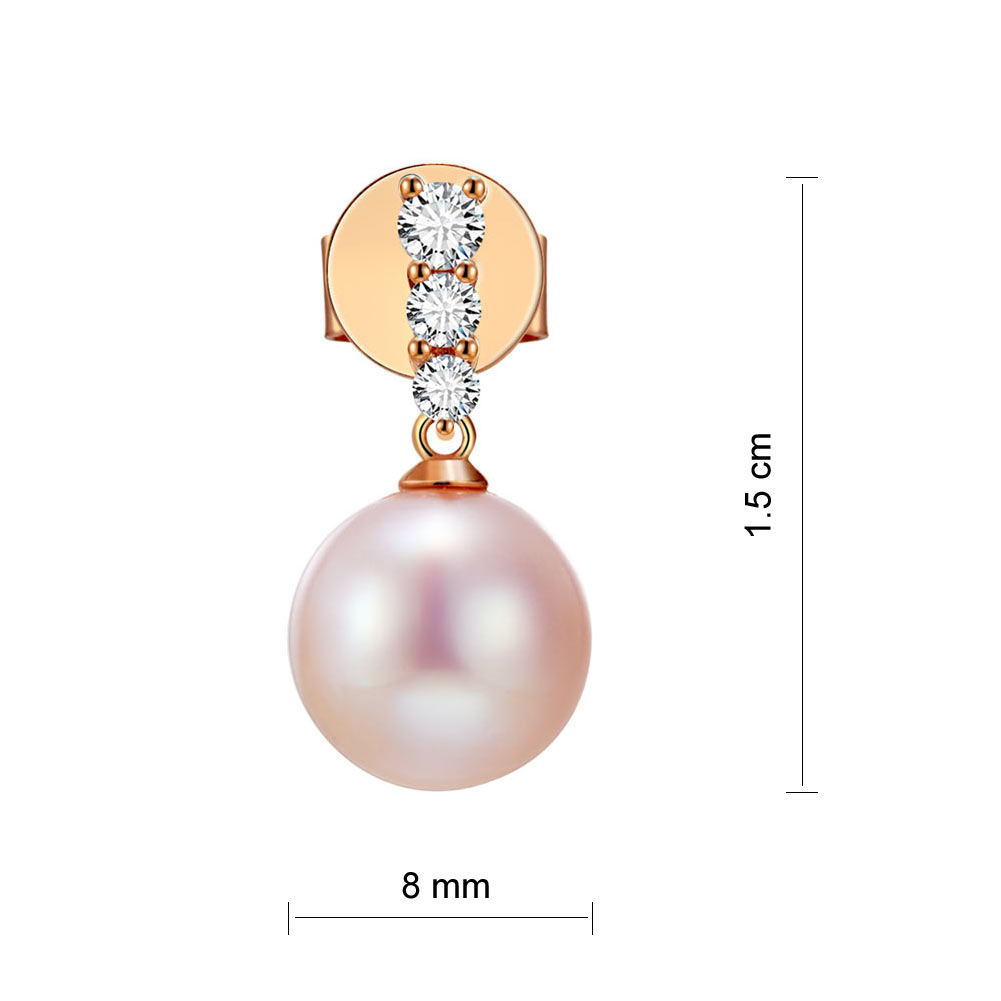 日本Akoya天然珍珠耳環 8mm 配6顆(20份)天然鑽石 18K 玫瑰金-優雅時尚