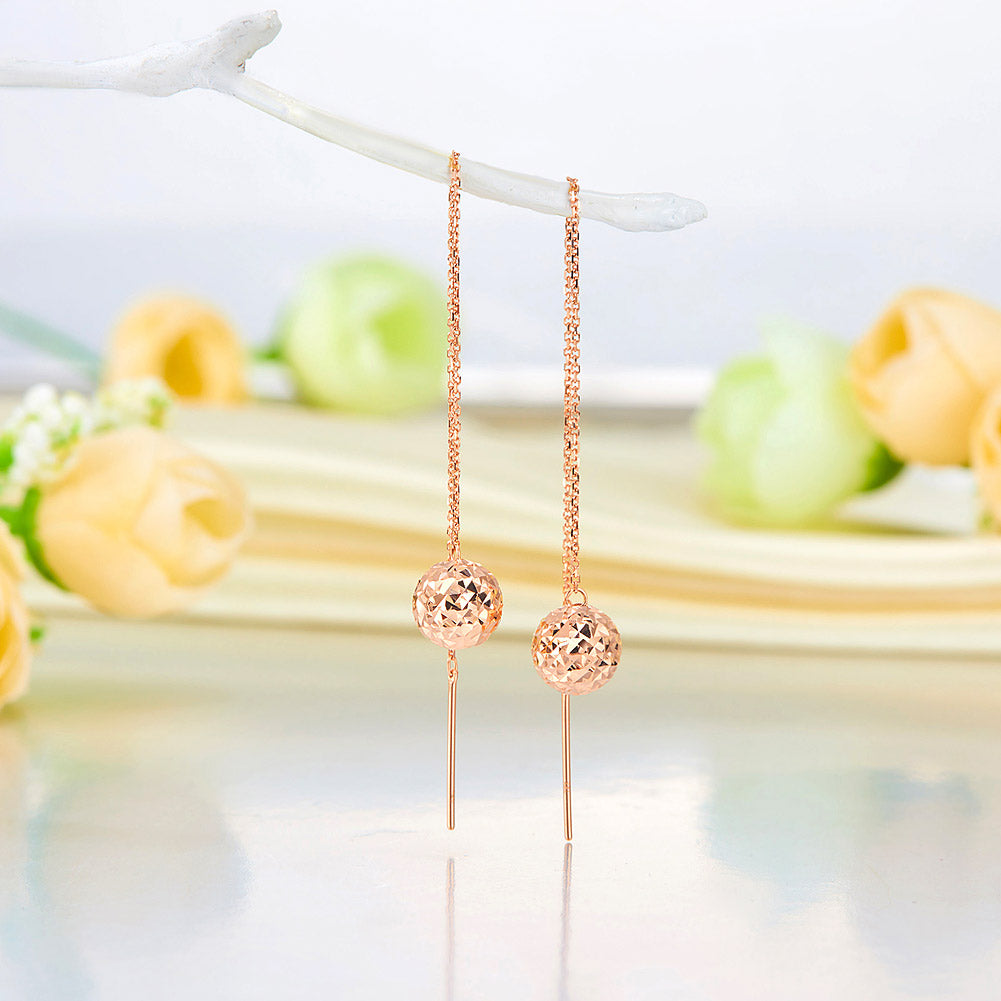 18K玫瑰金長耳線垂吊圓球耳環 時尚優雅百搭適合OL - 精品珠寶
