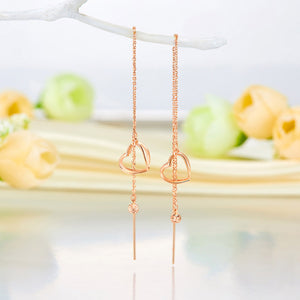 18K玫瑰金長耳線垂吊心形耳環 時尚優雅百搭適合OL - 精品珠寶