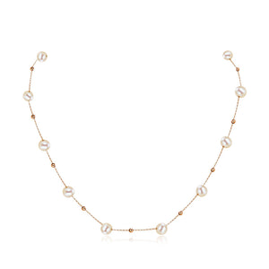 純18K/750 玫瑰金 淡水養殖珍珠項鍊頸鏈 時尚優雅 - 精品珠寶