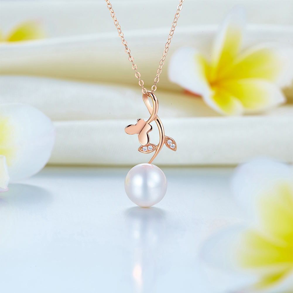 18K 玫瑰金 淡水養殖珍珠項鍊頸鏈 時尚優雅 - 精品珠寶