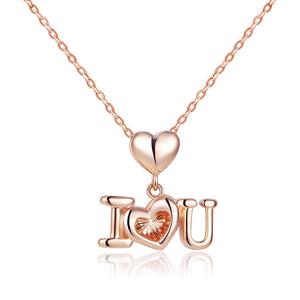 純18K/750 玫瑰金 "I LOVE U"吊心形項鍊頸鏈 時尚優雅 - 精品珠寶