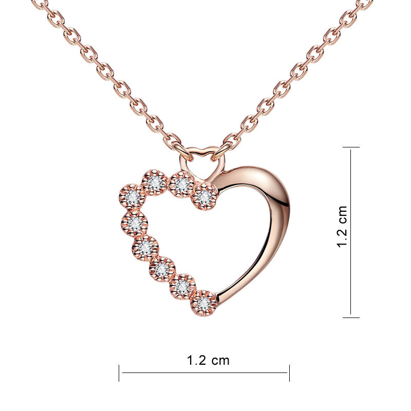 18K玫瑰金心形頸鏈 0.04克拉鑽石吊墜項鍊 時尚首飾