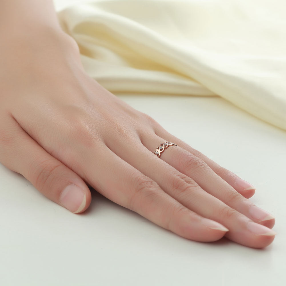 時尚品味 純14K玫瑰金 通花款 天然鑽石 0.07克拉 戒指 - 精品珠寶