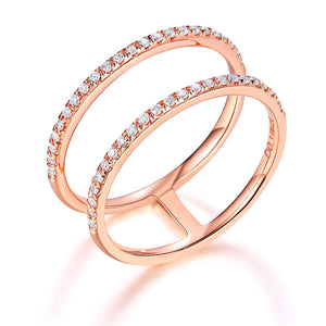 展現個性 純14K玫瑰金 雙列鑽石 天然鑽石 0.184克拉 戒指 - 精品珠寶