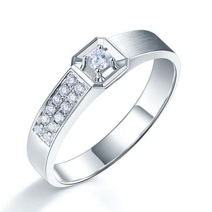 14K白金婚戒 男裝戒指 0.08克拉天然鑽石 耀眼光芒 - 精品珠寶
