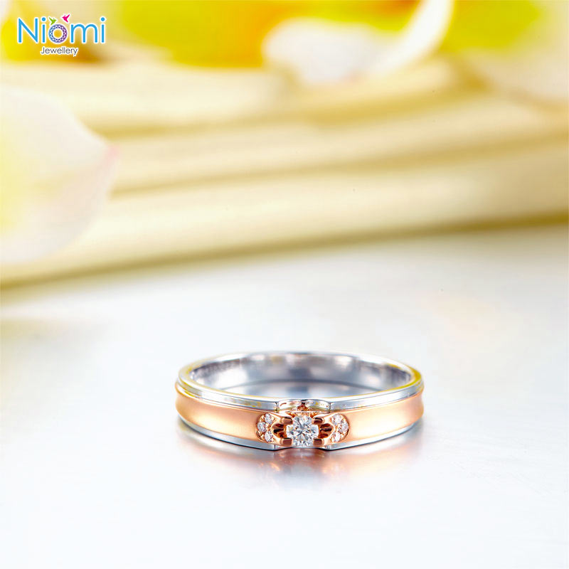 14K白金 玫瑰金 (雙色)情侶戒指 香港結婚戒指專門店 - 免費刻名 - 情人禮物