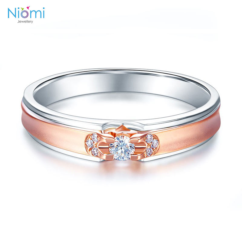 14K白金 玫瑰金 (雙色)情侶戒指 香港結婚戒指專門店 - 免費刻名 - 情人禮物