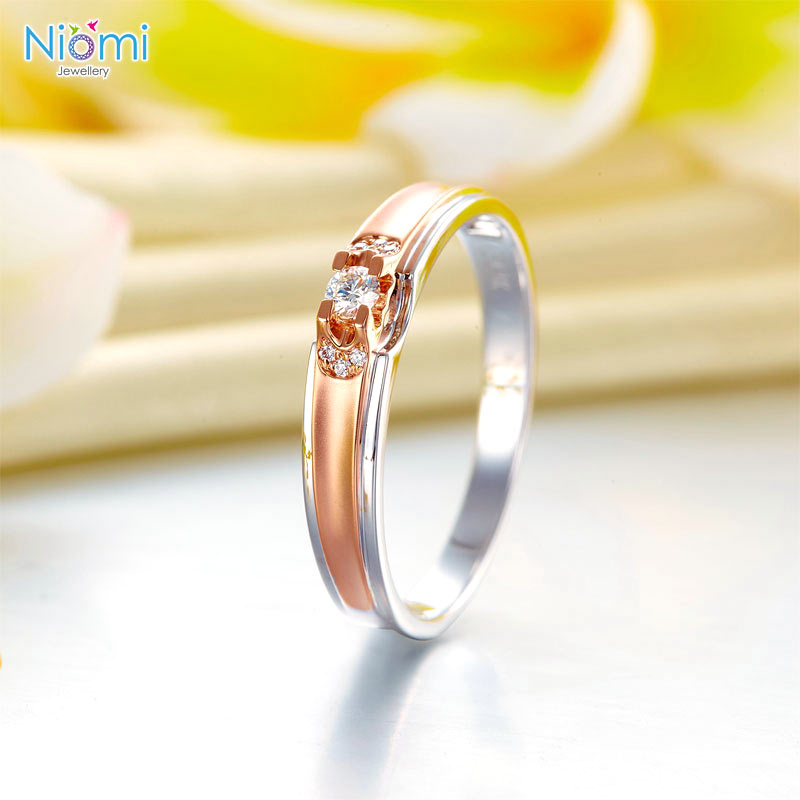 14K白金 玫瑰金 (雙色)情侶戒指 香港結婚戒指專門店 - 免費刻名 - 情人禮物
