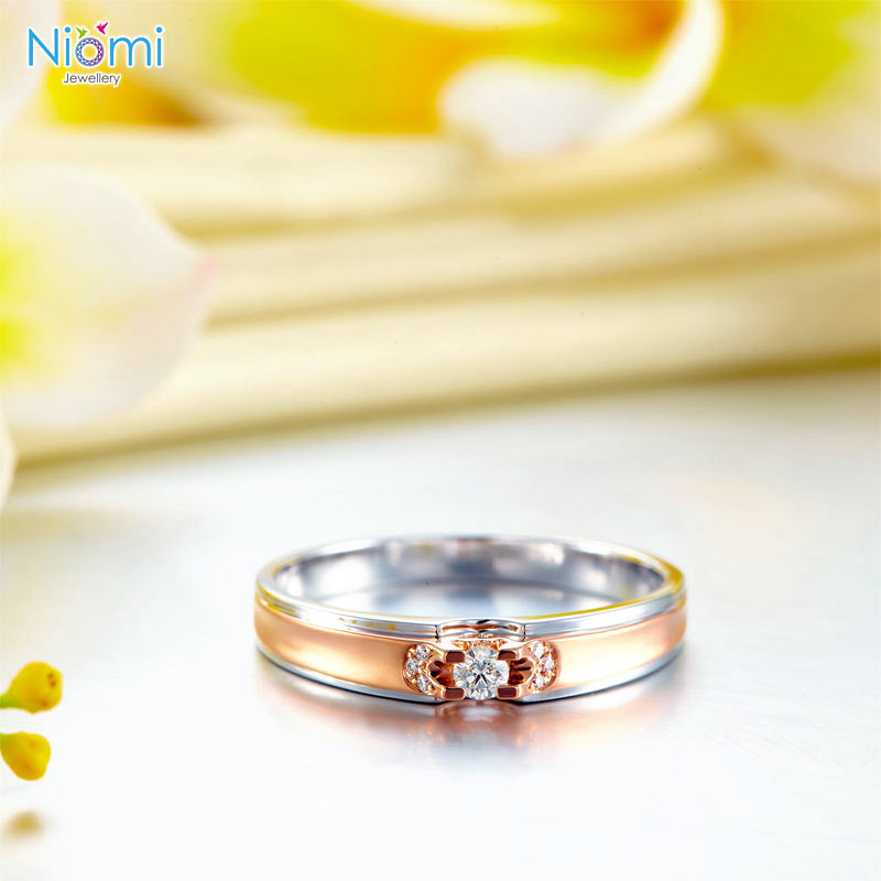 14K白金 玫瑰金 (雙色)情侶戒指 香港結婚戒指專門店 - 免費刻名 - 情人禮物