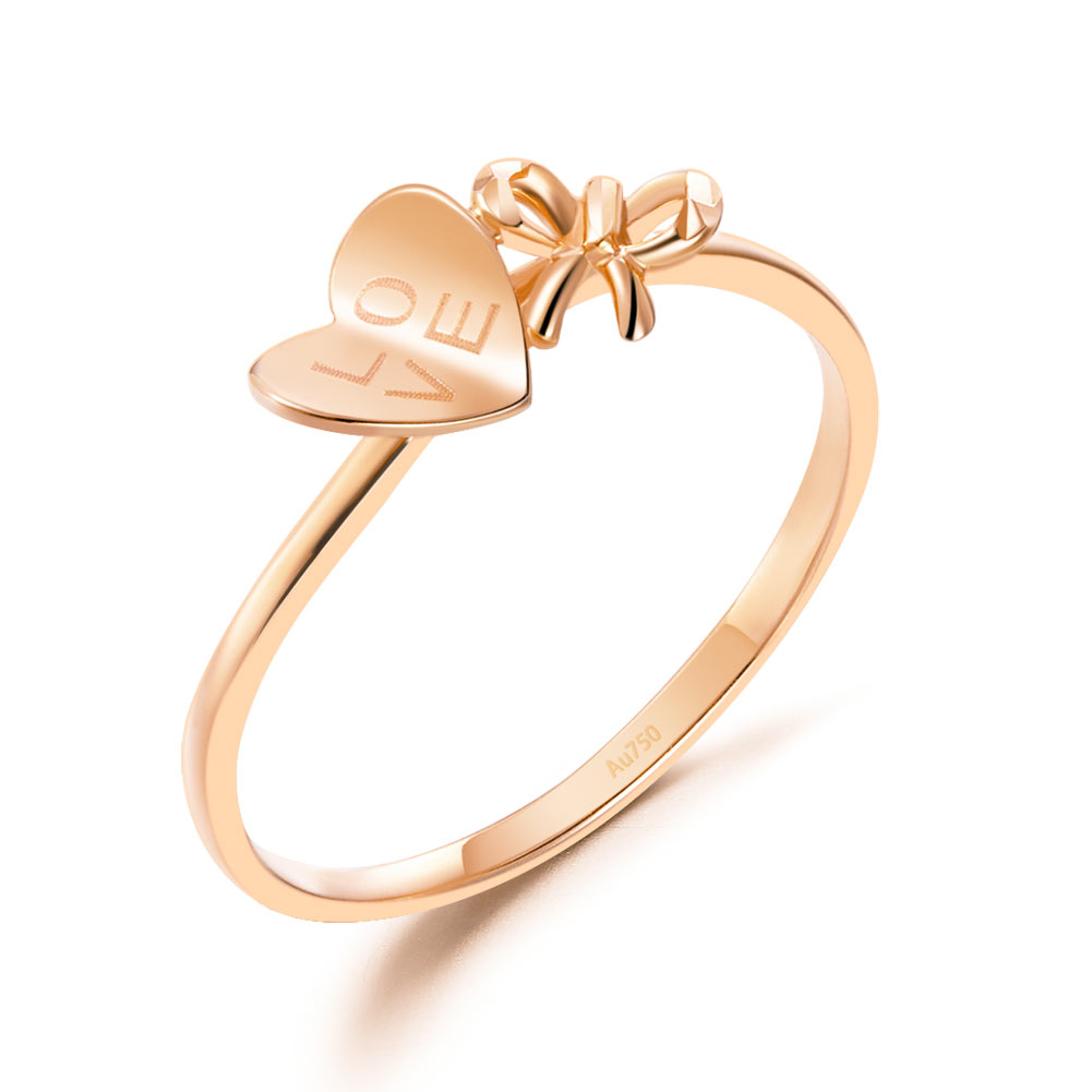18K 玫瑰金戒指 心形蝴蝶結 時尚優雅 - 精品珠寶