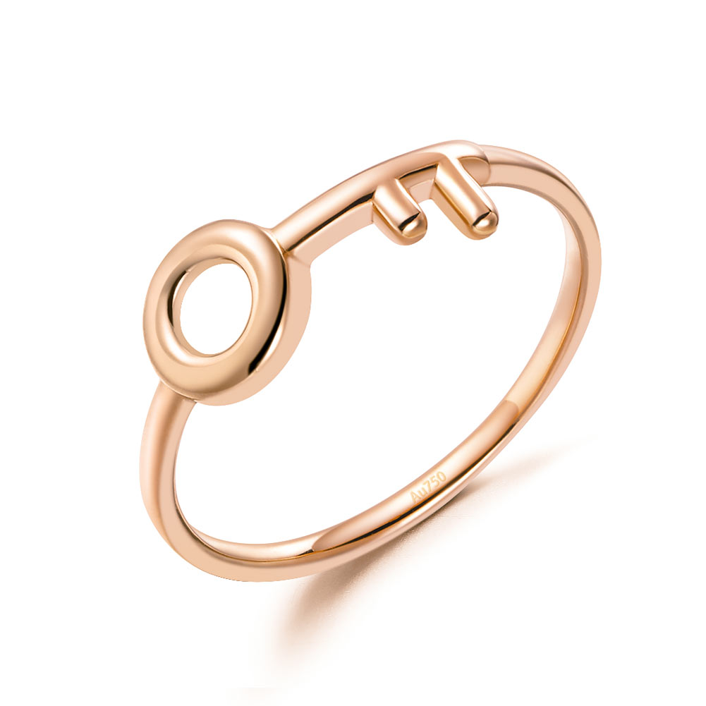 18K 玫瑰金戒指 鎖匙 時尚優雅 - 精品珠寶