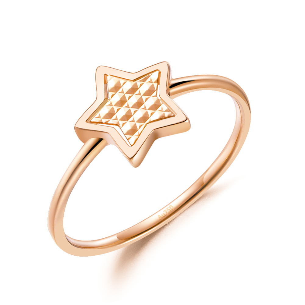 18K 玫瑰金戒指 切花星星 時尚優雅 - 精品珠寶
