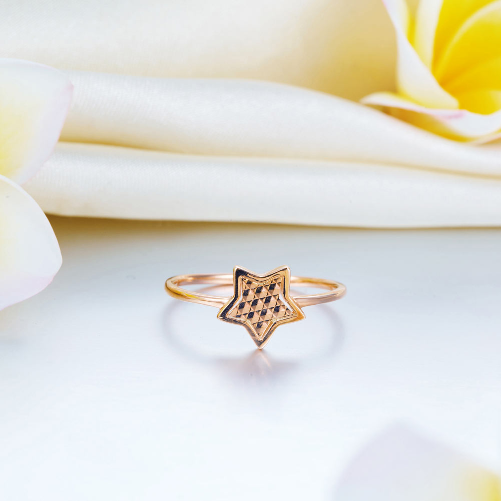 18K 玫瑰金戒指 切花星星 時尚優雅 - 精品珠寶