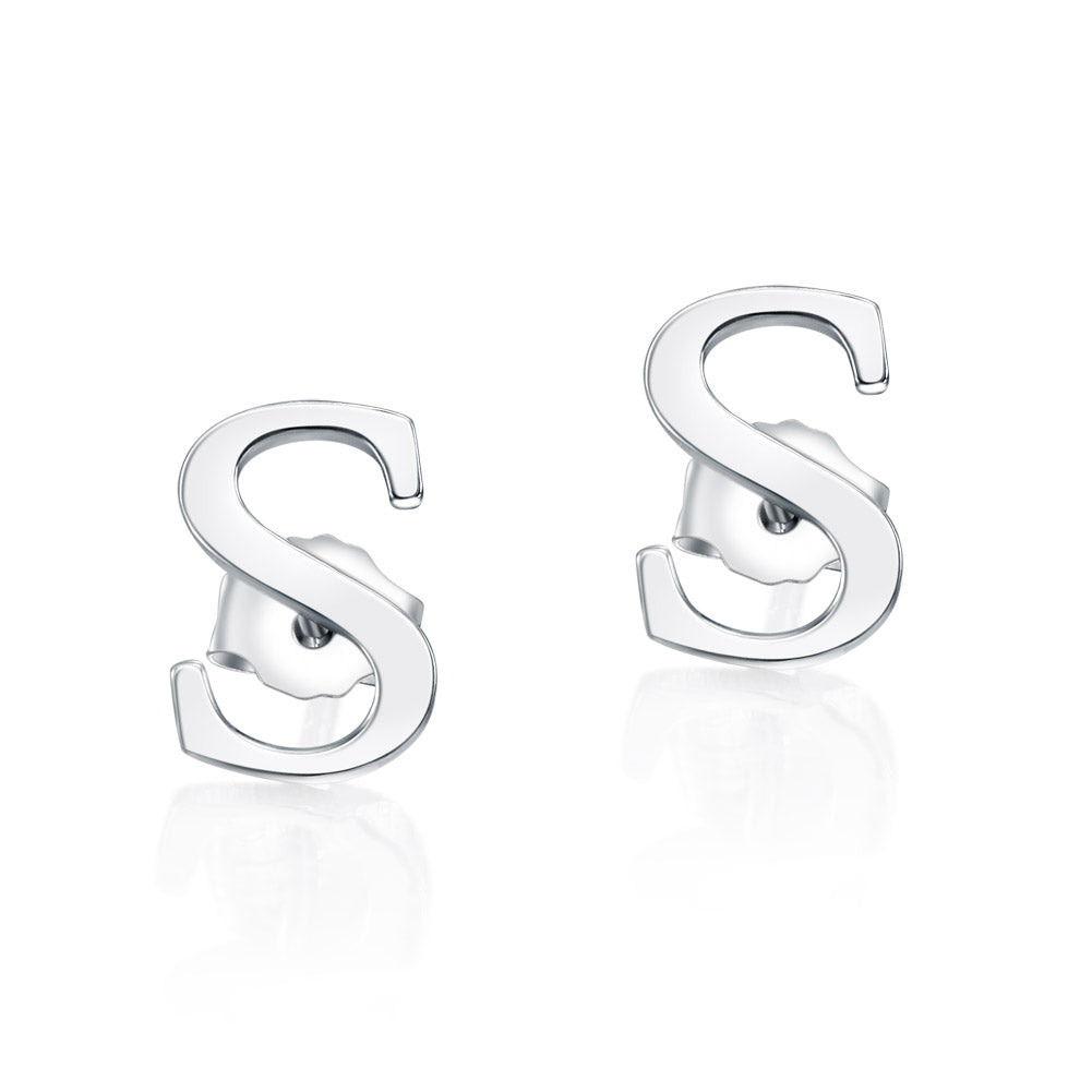 定制925純銀個性化英文字母平面耳環