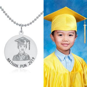 私人定制兒童或成人畢業人像相片925純銀(圖形吊牌)頸鍊畢業典禮 -免費刻名