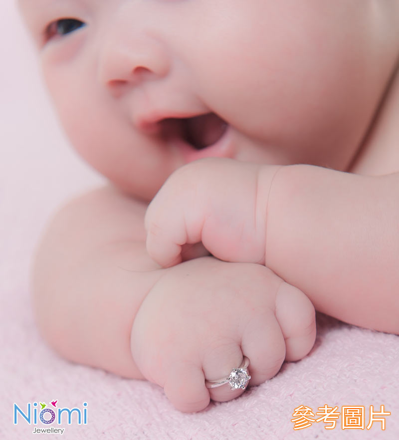 初生嬰兒 戒指 免費刻字 925純銀 粉紅色BB鑽 一生的祝福 BB相 拍攝道具