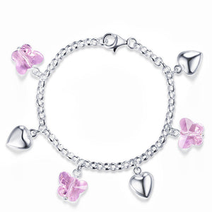 女童心形手鍊 925純銀 粉紅色蝴蝶水晶 925 Silver Baby Bracelet