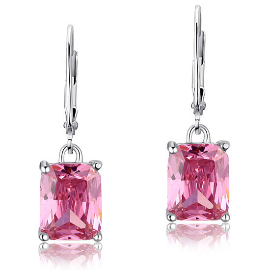 925純銀高仿鑽石伴娘粉紅色耳環 Silver Dangle Pink Bridesmaids Earrings