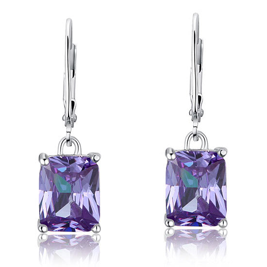 925純銀高仿鑽伴娘紫色耳環 Silver Dangle Purple Bridesmaids Earrings