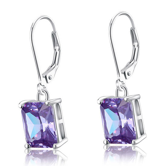 925純銀高仿鑽伴娘紫色耳環 Silver Dangle Purple Bridesmaids Earrings
