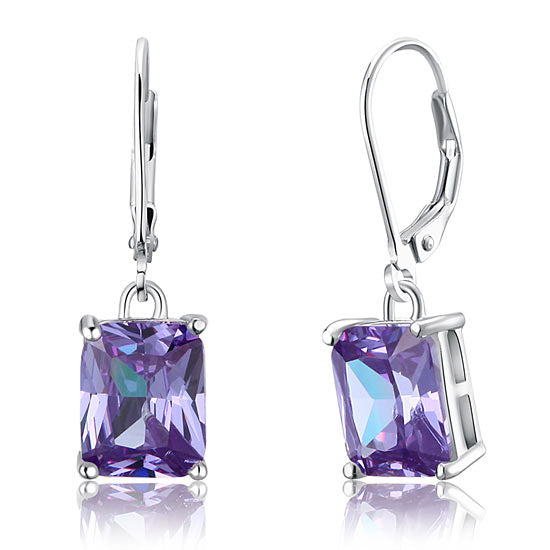 925純銀高仿鑽伴娘紫色耳環 Silver Dangle Purple Bridesmaids Earrings