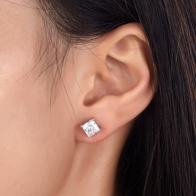香港銀器店925純銀1卡高仿鑽耳釘耳環 - 925 Silver Stud Earrings
