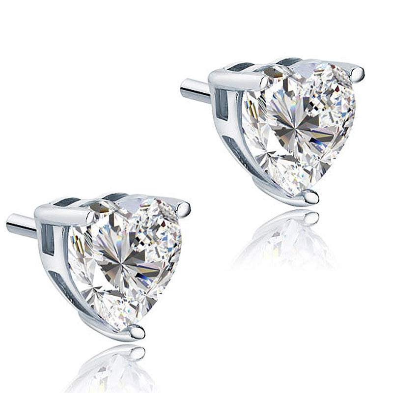 925純銀耳釘高仿鑽石簡約心形耳環 Silver Earrings 如真鑽火彩