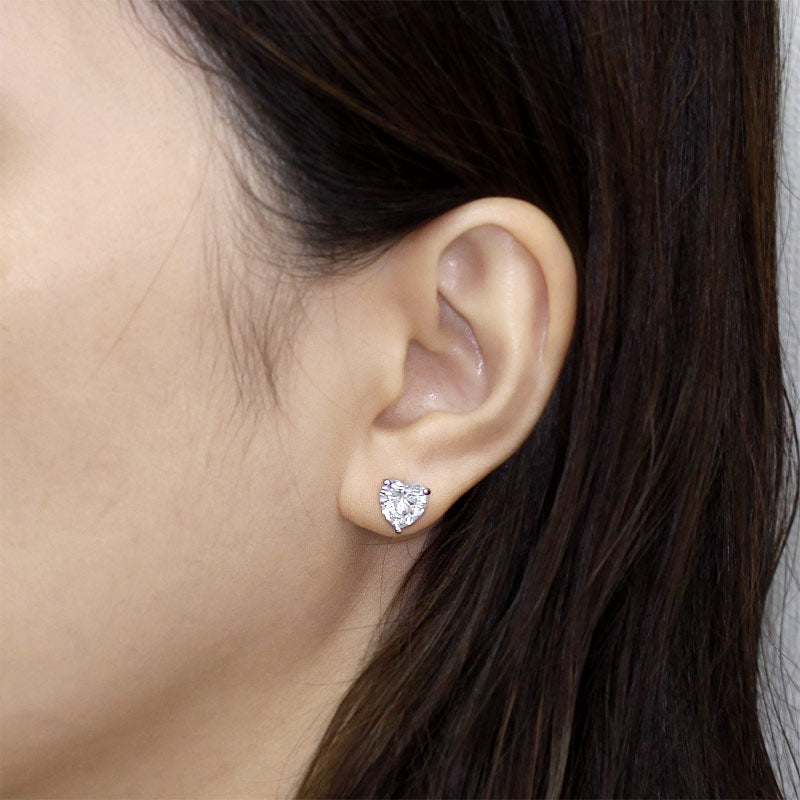 925純銀耳釘高仿鑽石簡約心形耳環 Silver Earrings 如真鑽火彩