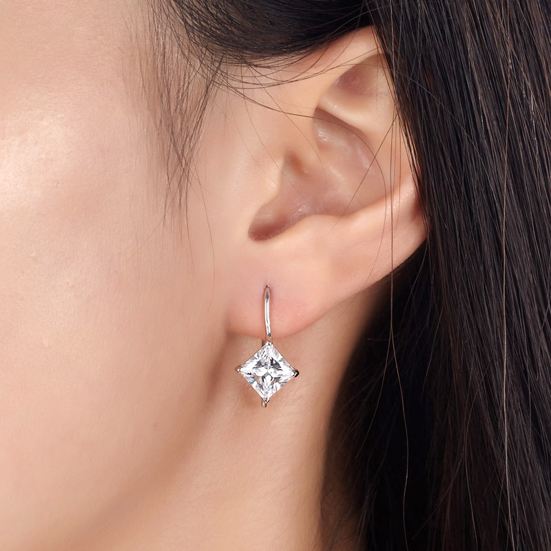 優雅925純銀耳環 垂吊公主方仿鑽 Silver Dangle Bridesmaids Earrings