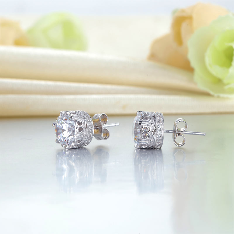 925純銀1.5卡Stariiz高仿鑽復古花紋耳釘耳環 - Silver Stud Earrings