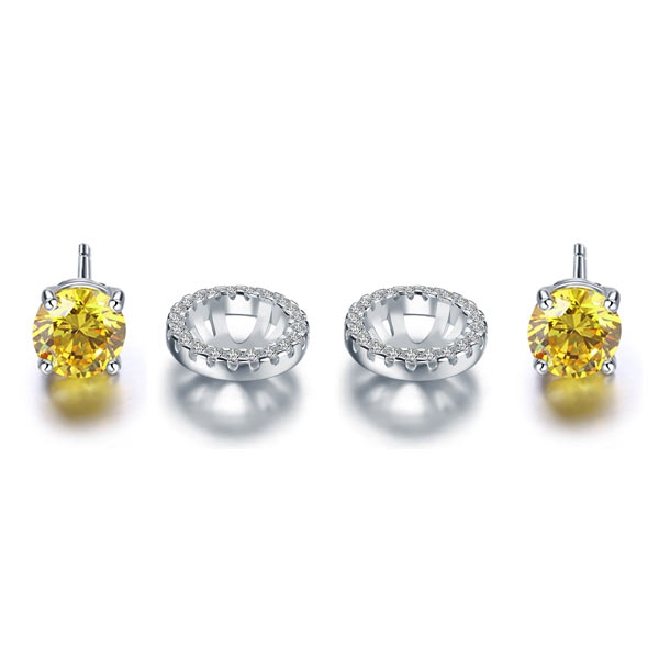 925純銀耳釘黃色高仿鑽耳環 一對耳環兩種帶法 -  Silver Earrings