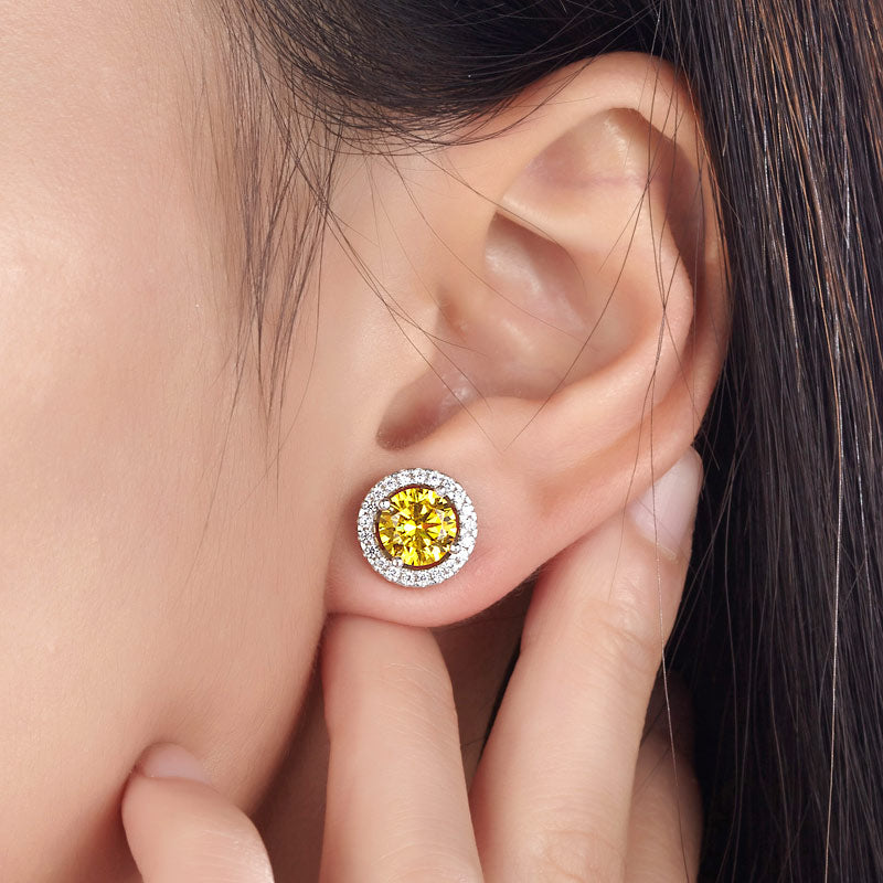 925純銀耳釘黃色高仿鑽耳環 一對耳環兩種帶法 -  Silver Earrings