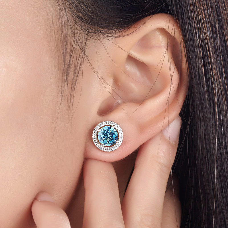 925純銀耳釘藍色高仿鑽耳環 一對耳環兩種帶法Silver Earrings