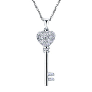 心形頸鏈 鑰匙吊咀項鍊 925純銀仿鑽 首飾 Silver Heart Key Necklace