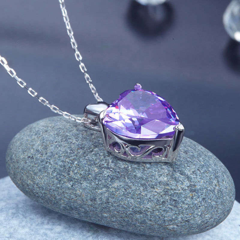 925純銀紫色心形項鍊 - Silver Purple Heart Necklace