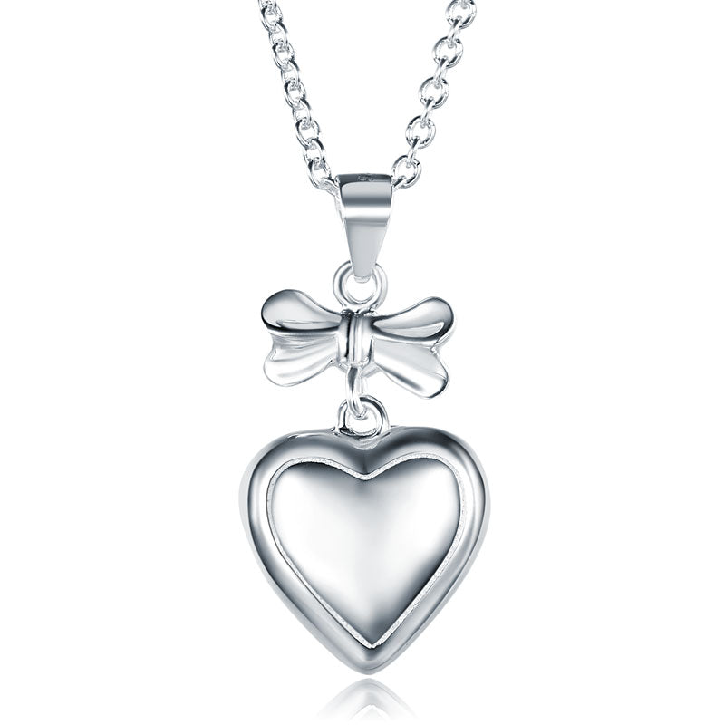 小女童心形頸鍊 925純銀絲帶頸鏈 925 Silver Heart Ribbon Girl Necklace
