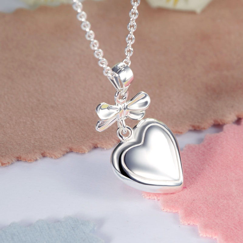 小女童心形頸鍊 925純銀絲帶頸鏈 925 Silver Heart Ribbon Girl Necklace