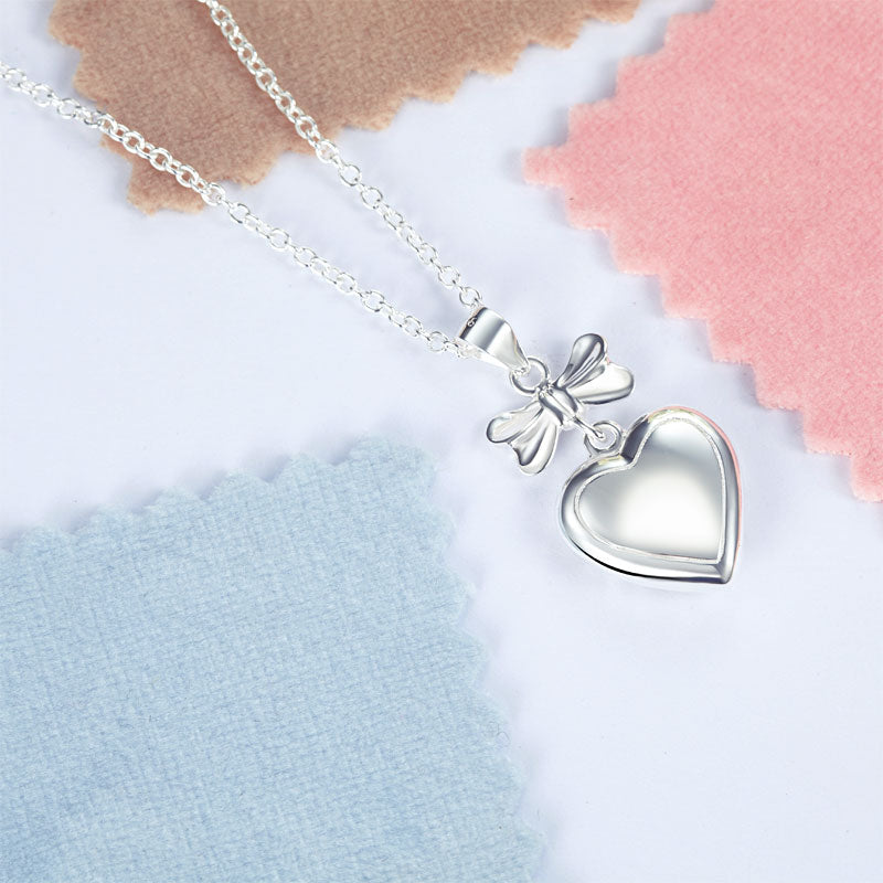 小女童心形頸鍊 925純銀絲帶頸鏈 925 Silver Heart Ribbon Girl Necklace