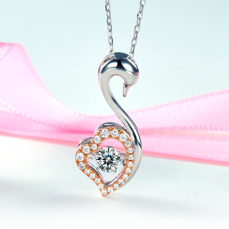 鑲嵌Swarovski CZ 天鵝 925純銀頸鏈 日本專利設計 跳動懸浮項鍊 施華洛世奇仿鑽