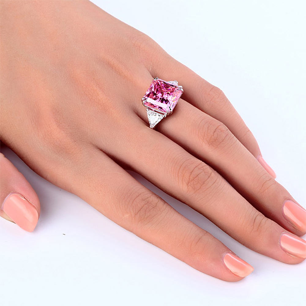 豪華925純銀戒指8卡Stariiz 公主方高仿粉紅鑽石派對戒指環 (可提供刻字刻名服務)