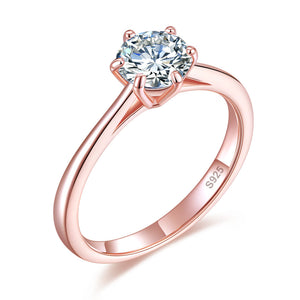 韓式1卡高仿鑽石925純銀戒指 鍍玫瑰金色 6爪經典款式 Silver Ring