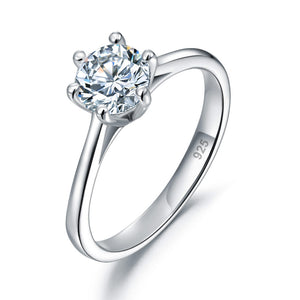 韓式1卡高仿鑽石925純銀戒指環 6爪經典款式 Silver Ring