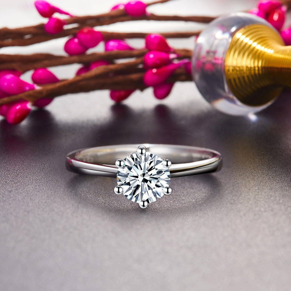 韓式1卡高仿鑽石925純銀戒指環 6爪經典款式 Silver Ring